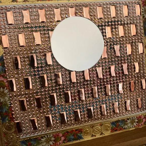 Rose Gold and Black Dress Box Purse with Black Handle, Mirror Inside - Picture 11 of 15